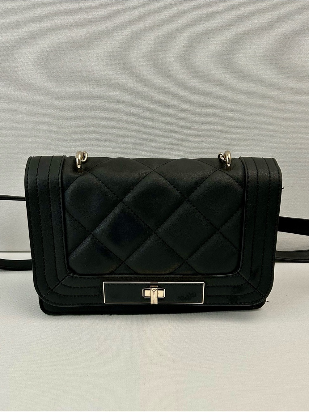 Black Quilted Crossbody Bag with Silver Hardware